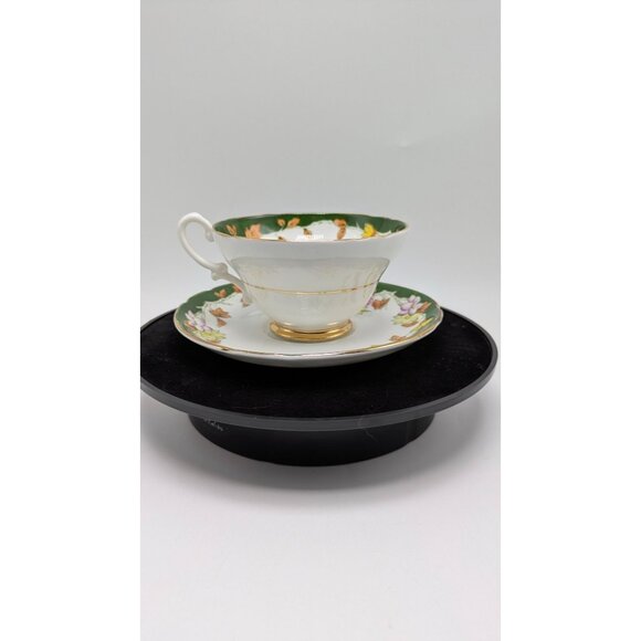 Stanley Bone China Pink Green Floral Wide Mouth Tea Cup Saucer Gold Trim Vintage - Picture 8 of 17
